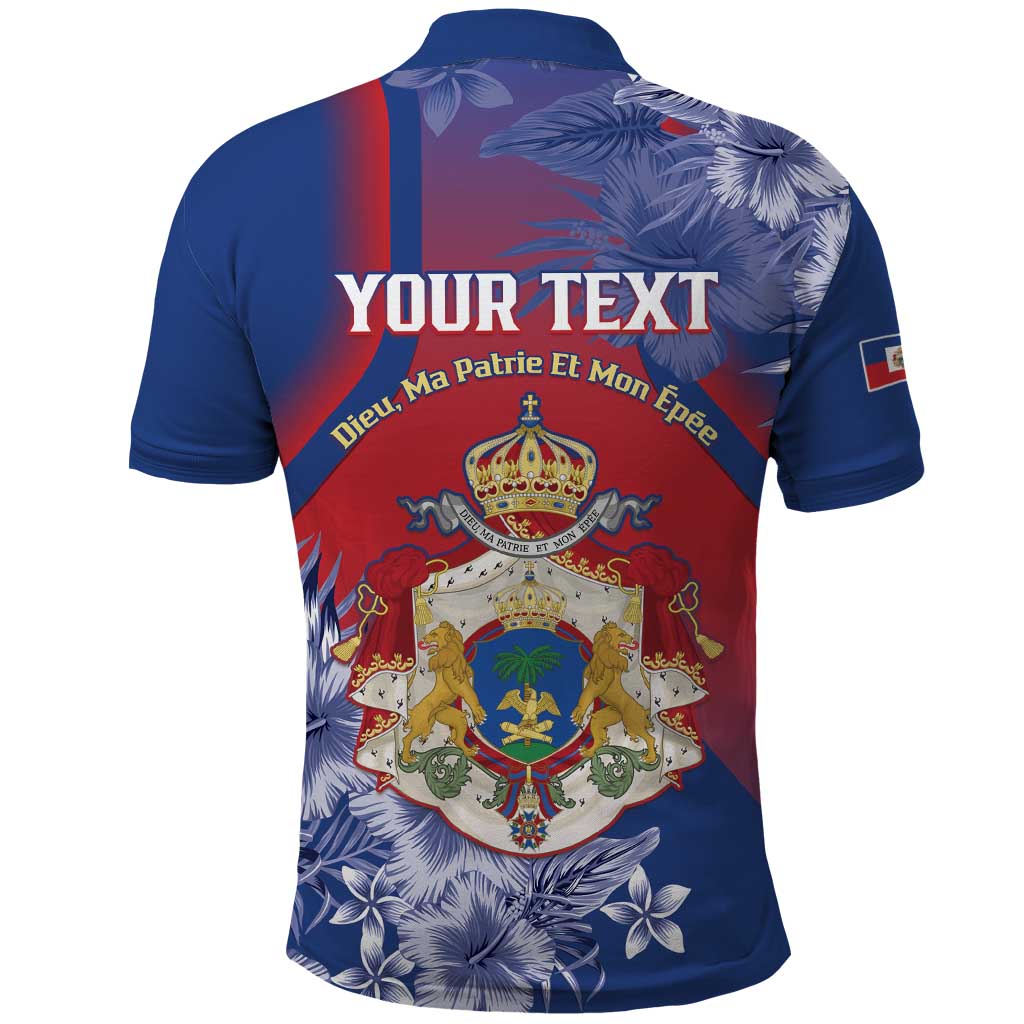 Personalized Second Anpi an Ayiti Polo Shirt Imperial Haiti Coat Of Arms Tropical Flowers