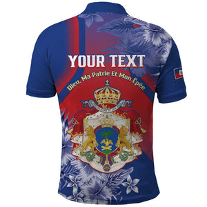Personalized Second Anpi an Ayiti Polo Shirt Imperial Haiti Coat Of Arms Tropical Flowers