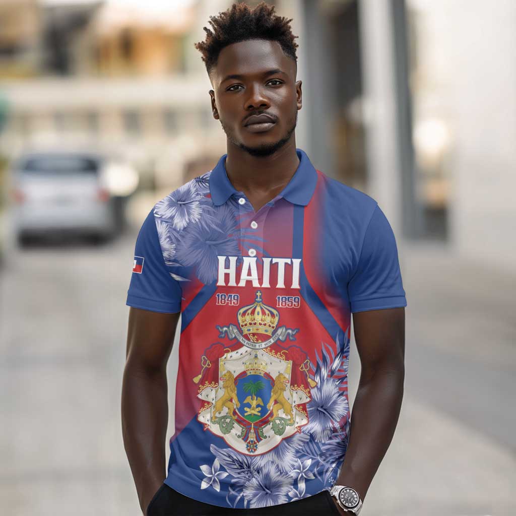 Personalized Second Anpi an Ayiti Polo Shirt Imperial Haiti Coat Of Arms Tropical Flowers