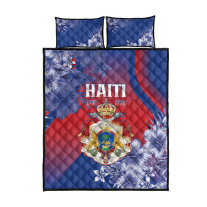Second Anpi an Ayiti Quilt Bed Set Imperial Haiti Coat Of Arms Tropical Flowers
