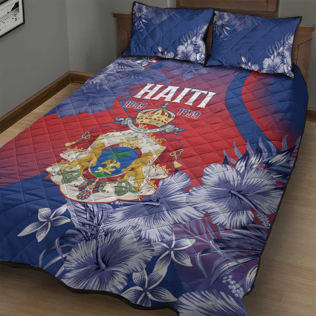 Second Anpi an Ayiti Quilt Bed Set Imperial Haiti Coat Of Arms Tropical Flowers