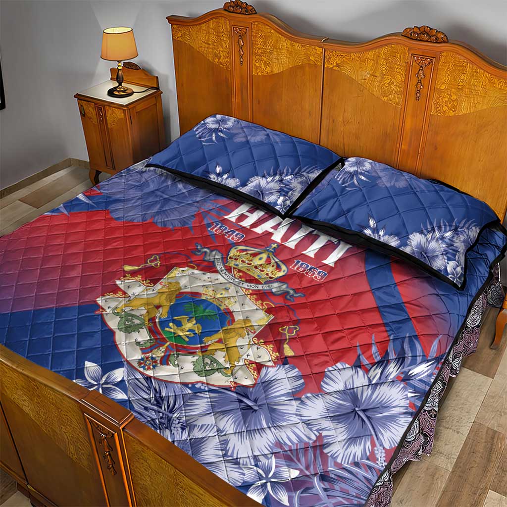 Second Anpi an Ayiti Quilt Bed Set Imperial Haiti Coat Of Arms Tropical Flowers