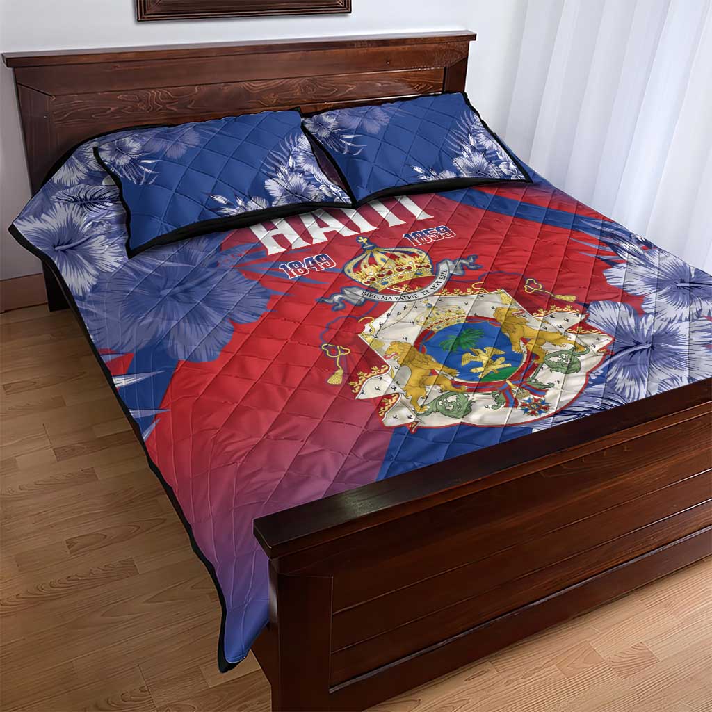 Second Anpi an Ayiti Quilt Bed Set Imperial Haiti Coat Of Arms Tropical Flowers