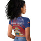 Personalized Second Anpi an Ayiti Raglan Cropped T shirt Imperial Haiti Coat Of Arms Tropical Flowers