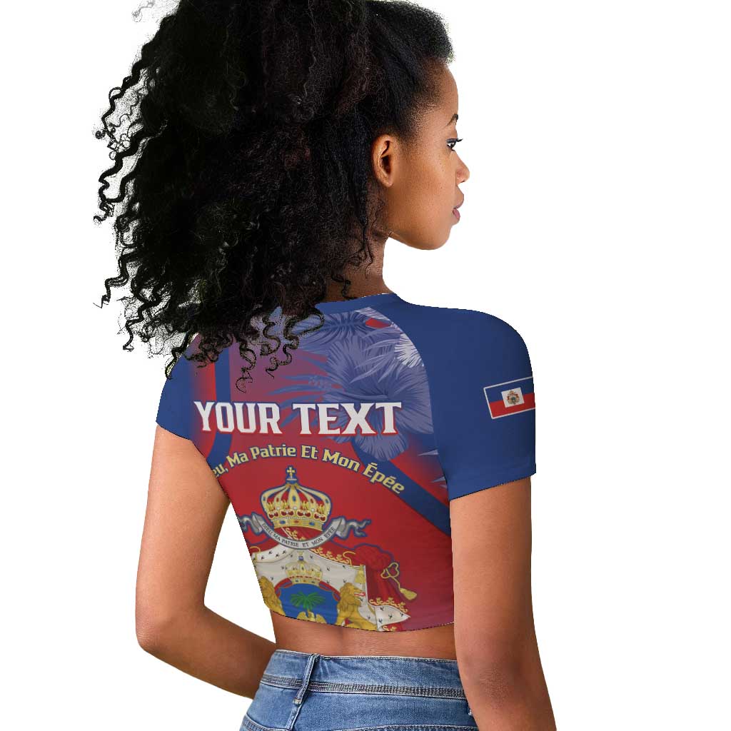 Personalized Second Anpi an Ayiti Raglan Cropped T shirt Imperial Haiti Coat Of Arms Tropical Flowers