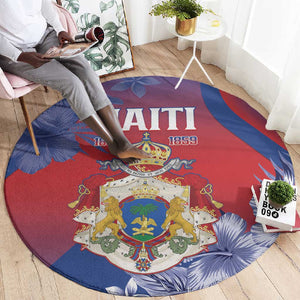 Second Anpi an Ayiti Round Carpet Imperial Haiti Coat Of Arms Tropical Flowers