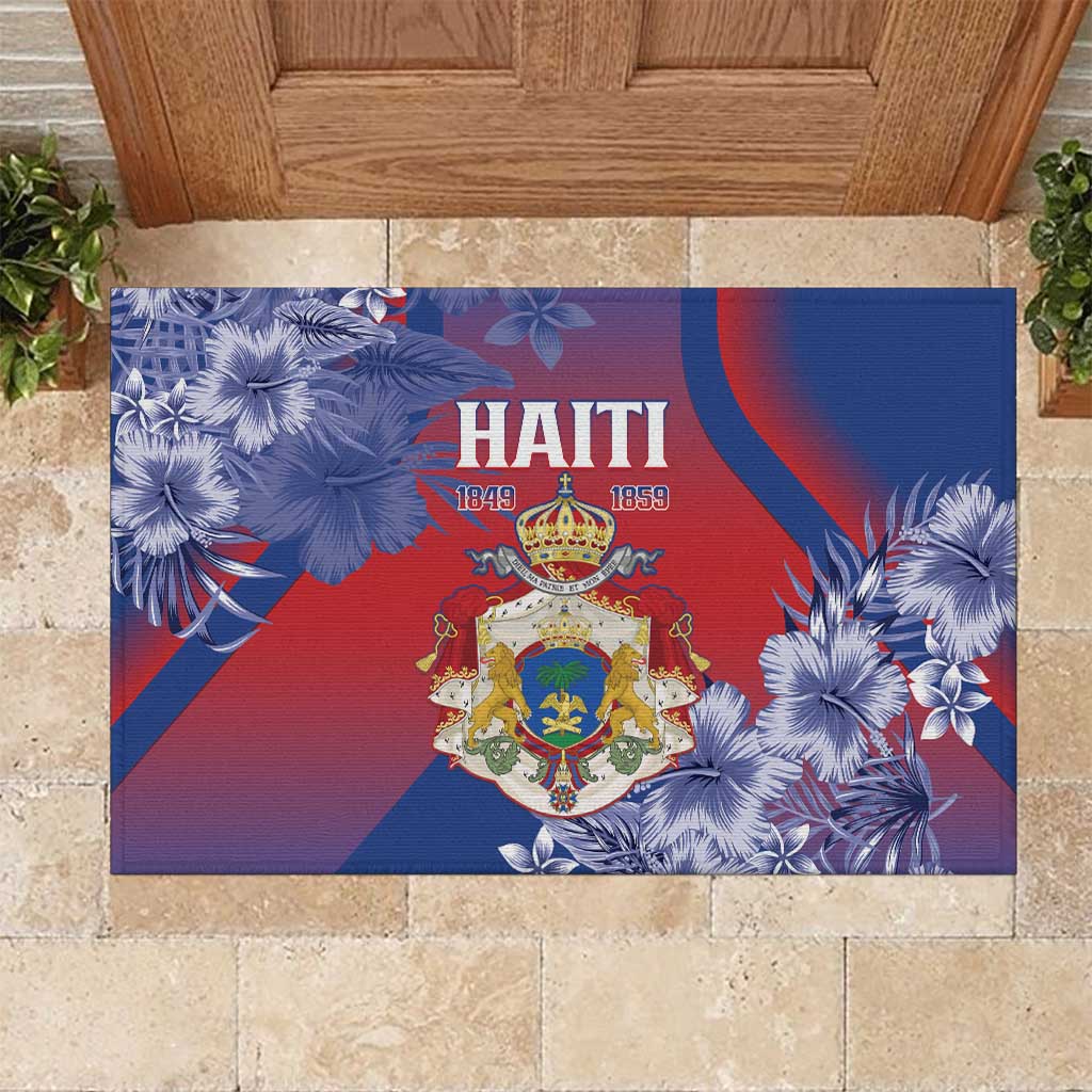 Second Anpi an Ayiti Rubber Doormat Imperial Haiti Coat Of Arms Tropical Flowers
