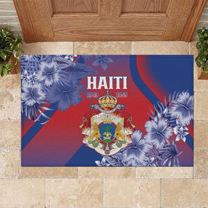 Second Anpi an Ayiti Rubber Doormat Imperial Haiti Coat Of Arms Tropical Flowers