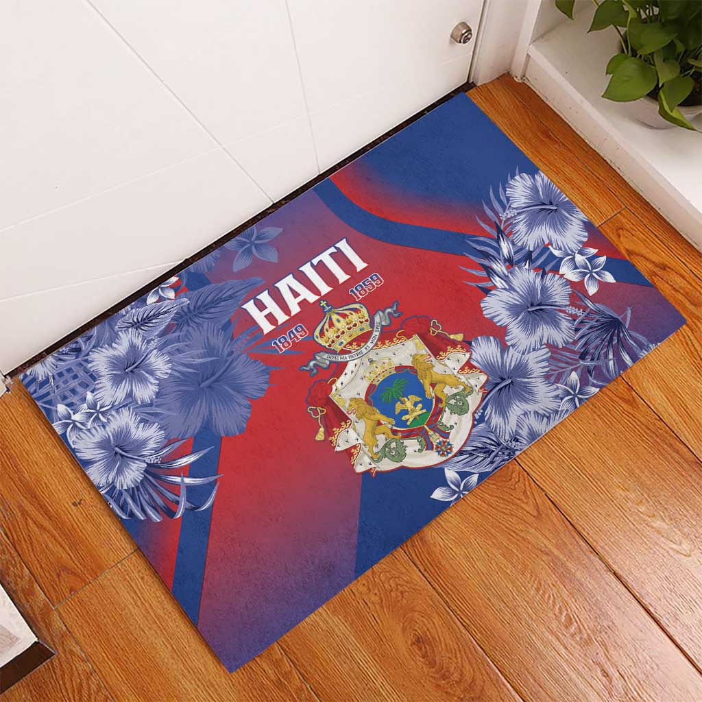 Second Anpi an Ayiti Rubber Doormat Imperial Haiti Coat Of Arms Tropical Flowers