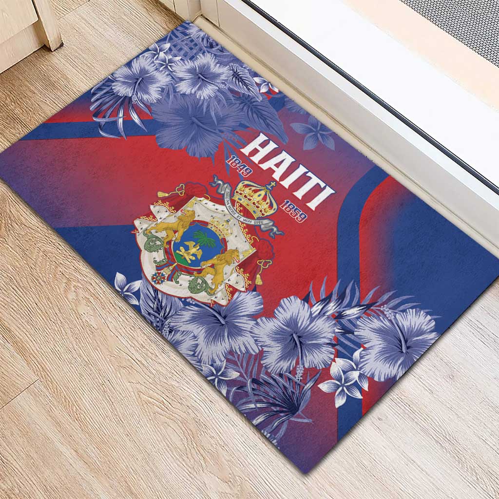 Second Anpi an Ayiti Rubber Doormat Imperial Haiti Coat Of Arms Tropical Flowers