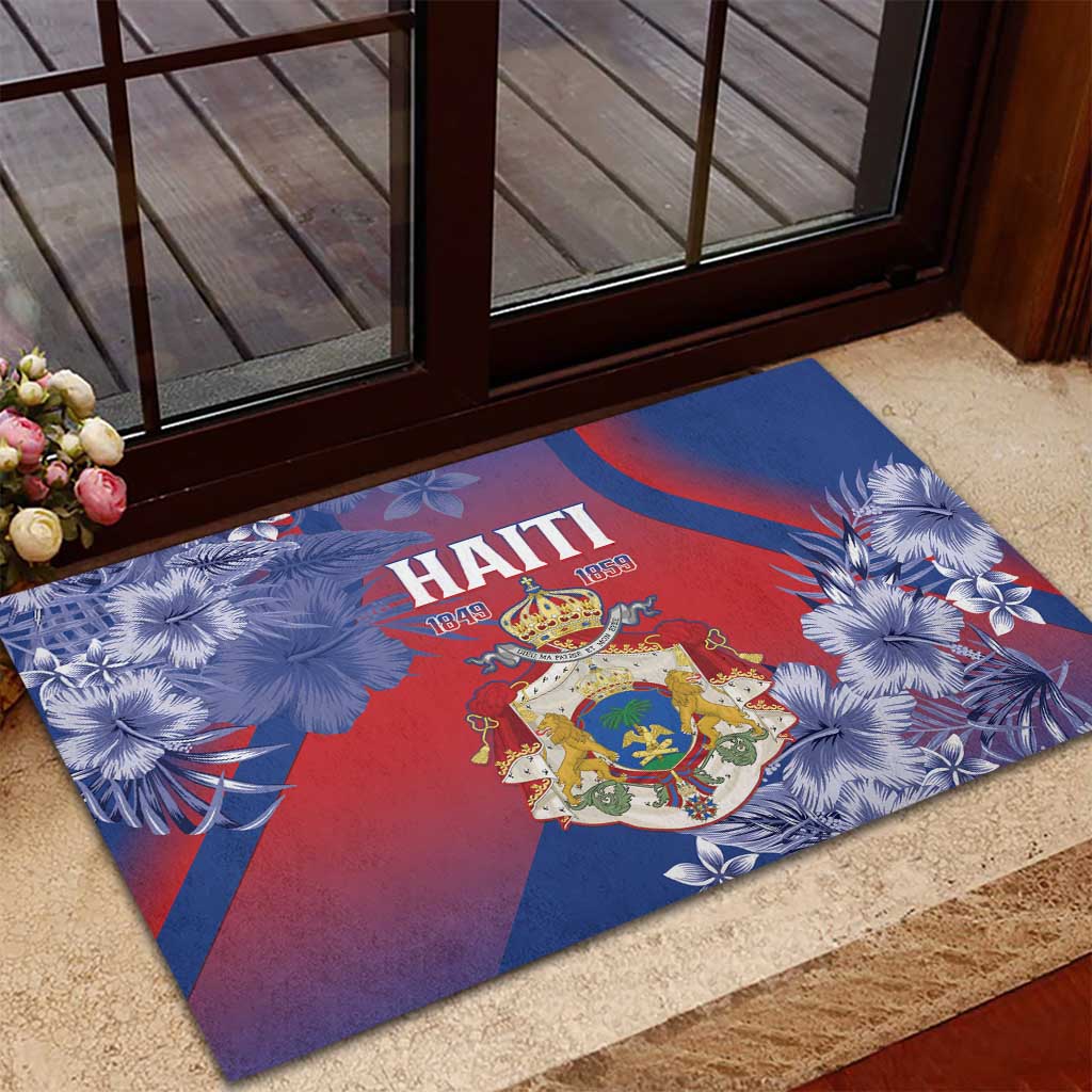 Second Anpi an Ayiti Rubber Doormat Imperial Haiti Coat Of Arms Tropical Flowers
