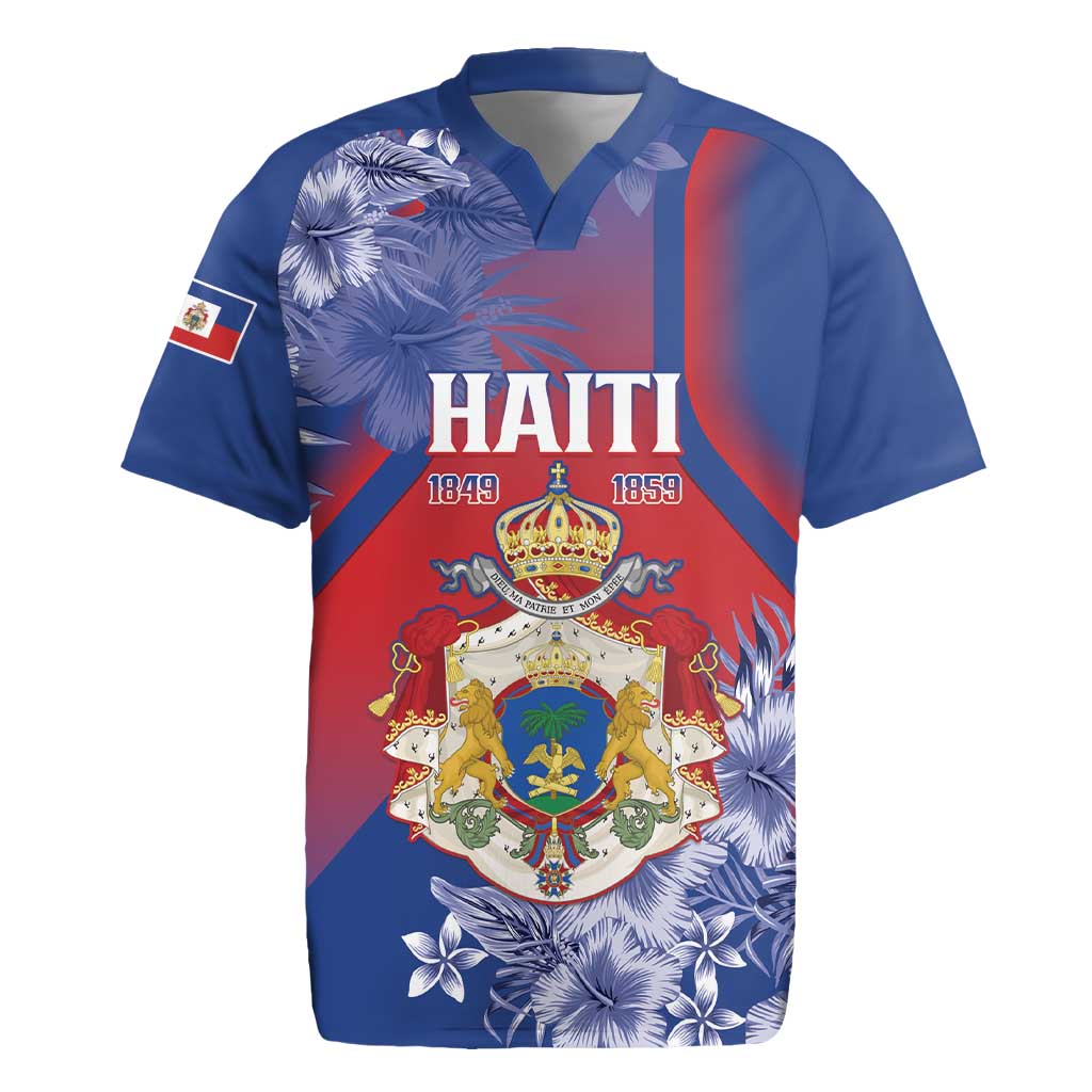 Personalized Second Anpi an Ayiti Rugby Jersey Imperial Haiti Coat Of Arms Tropical Flowers