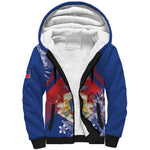 Personalized Second Anpi an Ayiti Sherpa Hoodie Imperial Haiti Coat Of Arms Tropical Flowers