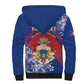 Personalized Second Anpi an Ayiti Sherpa Hoodie Imperial Haiti Coat Of Arms Tropical Flowers
