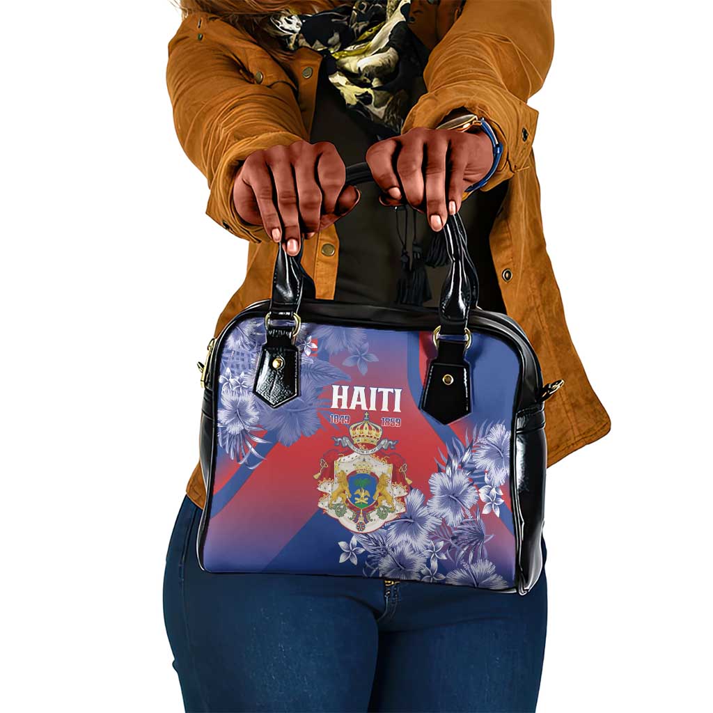 Second Anpi an Ayiti Shoulder Handbag Imperial Haiti Coat Of Arms Tropical Flowers
