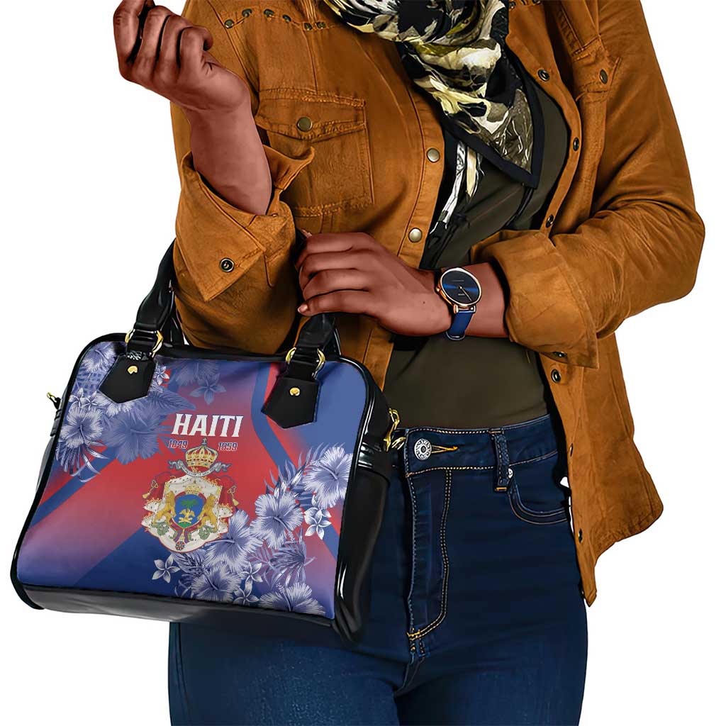 Second Anpi an Ayiti Shoulder Handbag Imperial Haiti Coat Of Arms Tropical Flowers