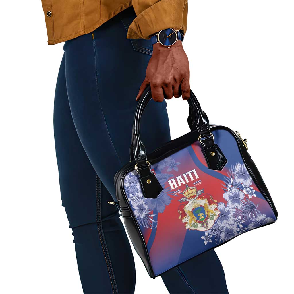 Second Anpi an Ayiti Shoulder Handbag Imperial Haiti Coat Of Arms Tropical Flowers