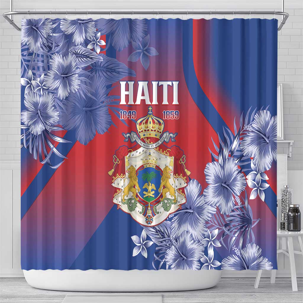 Second Anpi an Ayiti Shower Curtain Imperial Haiti Coat Of Arms Tropical Flowers
