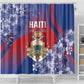 Second Anpi an Ayiti Shower Curtain Imperial Haiti Coat Of Arms Tropical Flowers