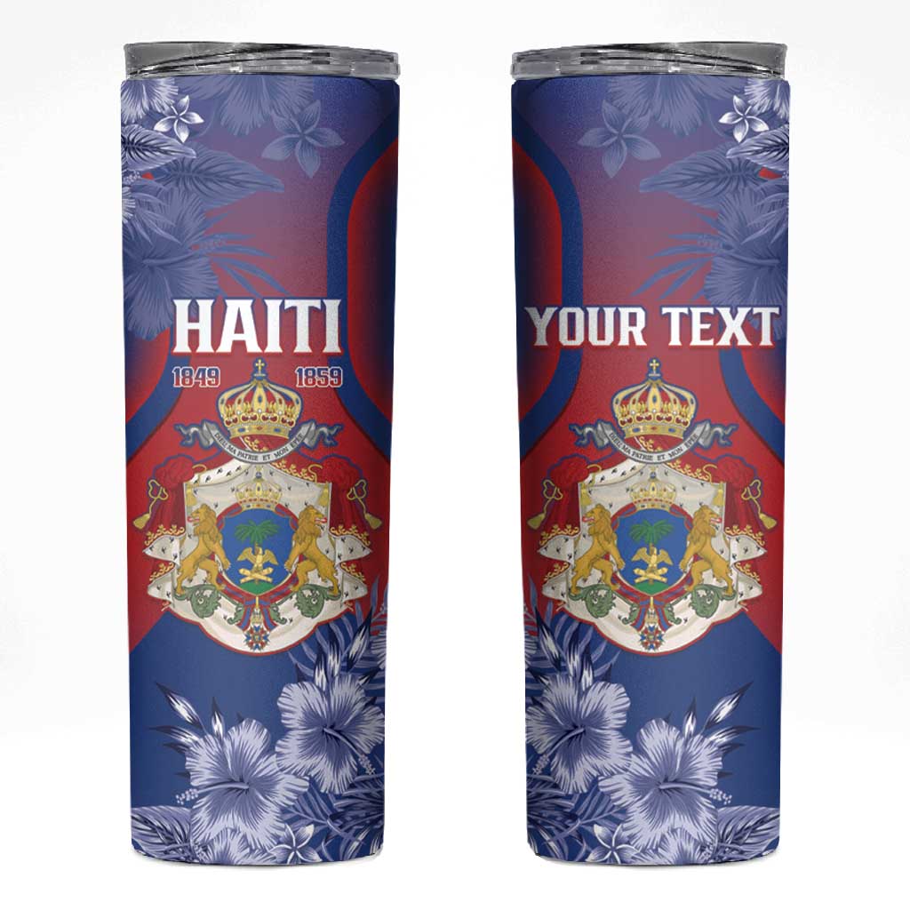 Personalized Second Anpi an Ayiti Skinny Tumbler Imperial Haiti Coat Of Arms Tropical Flowers