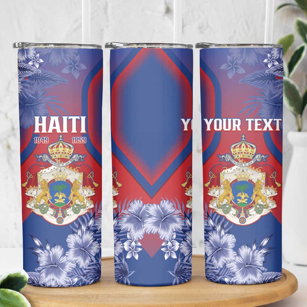 Personalized Second Anpi an Ayiti Skinny Tumbler Imperial Haiti Coat Of Arms Tropical Flowers