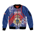 Personalized Second Anpi an Ayiti Sleeve Zip Bomber Jacket Imperial Haiti Coat Of Arms Tropical Flowers