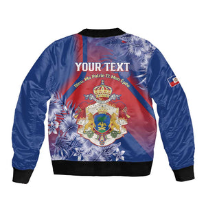 Personalized Second Anpi an Ayiti Sleeve Zip Bomber Jacket Imperial Haiti Coat Of Arms Tropical Flowers
