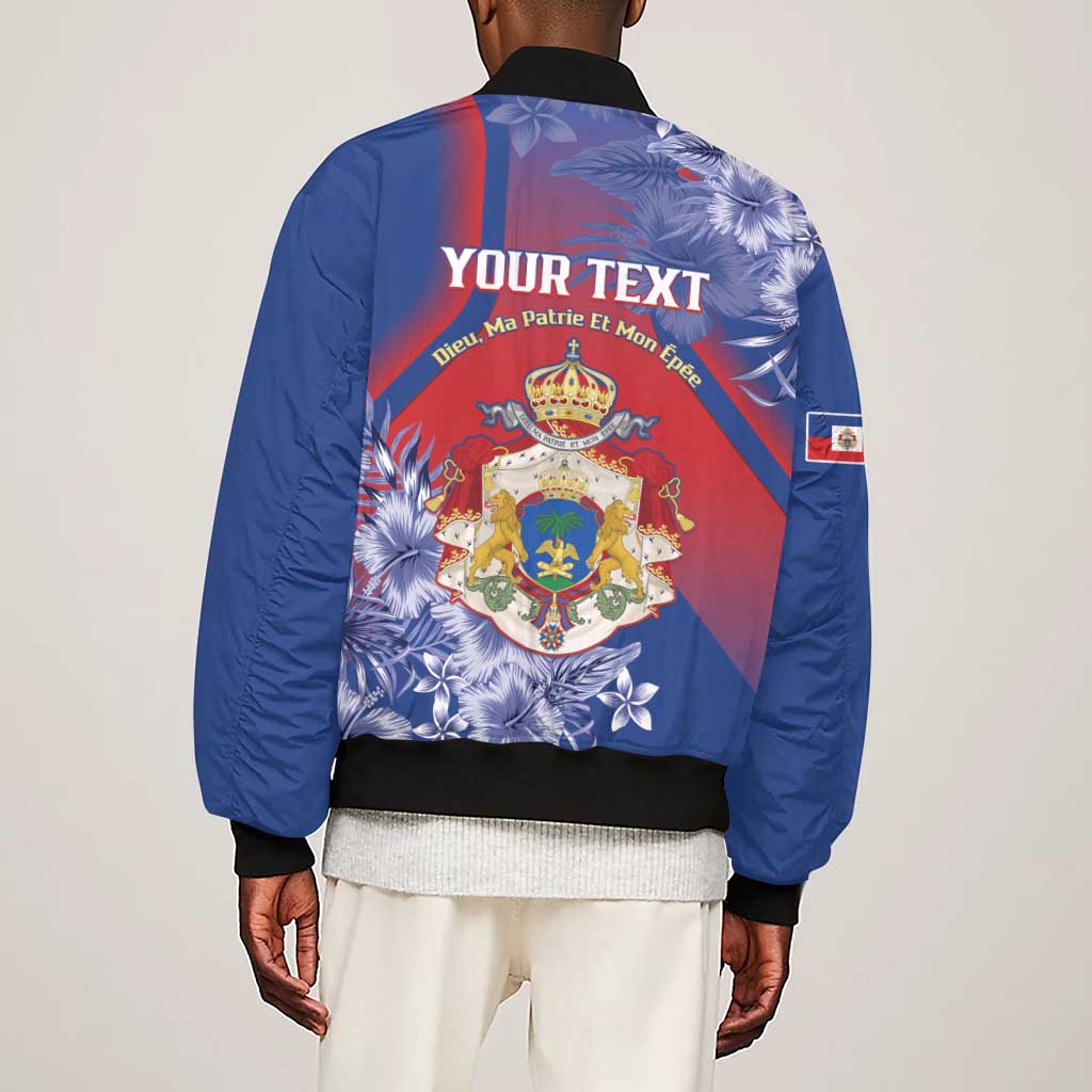 Personalized Second Anpi an Ayiti Sleeve Zip Bomber Jacket Imperial Haiti Coat Of Arms Tropical Flowers