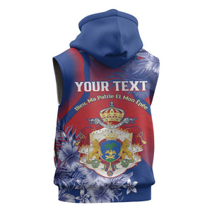 Personalized Second Anpi an Ayiti Sleeveless Hoodie Imperial Haiti Coat Of Arms Tropical Flowers - African Pride