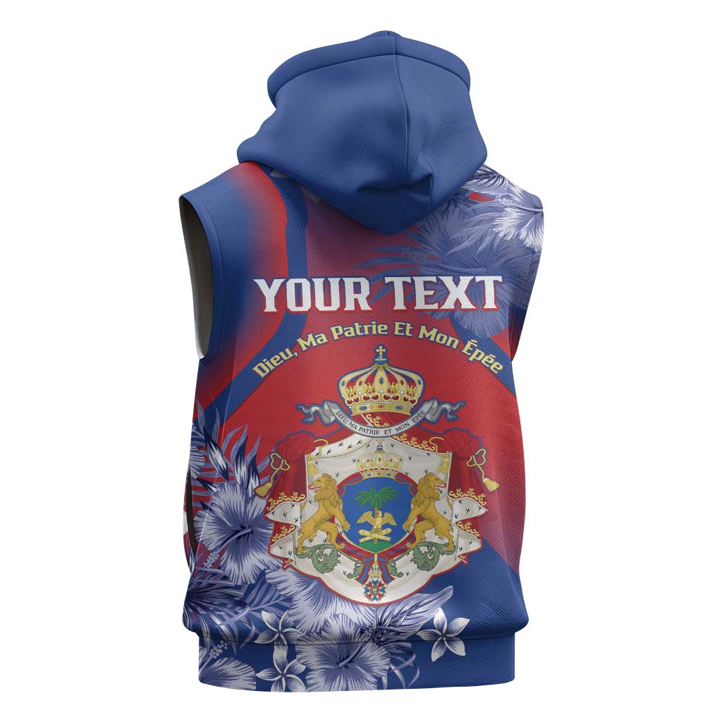 Personalized Second Anpi an Ayiti Sleeveless Zip Hoodie Imperial Haiti Coat Of Arms Tropical Flowers - African Pride