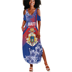 Personalized Second Anpi an Ayiti Summer Maxi Dress Imperial Haiti Coat Of Arms Tropical Flowers