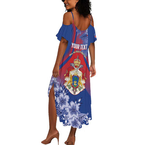 Personalized Second Anpi an Ayiti Summer Maxi Dress Imperial Haiti Coat Of Arms Tropical Flowers