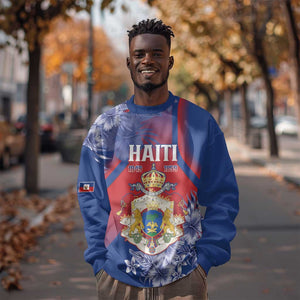 Personalized Second Anpi an Ayiti Sweatshirt Imperial Haiti Coat Of Arms Tropical Flowers