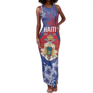 Personalized Second Anpi an Ayiti Tank Maxi Dress Imperial Haiti Coat Of Arms Tropical Flowers