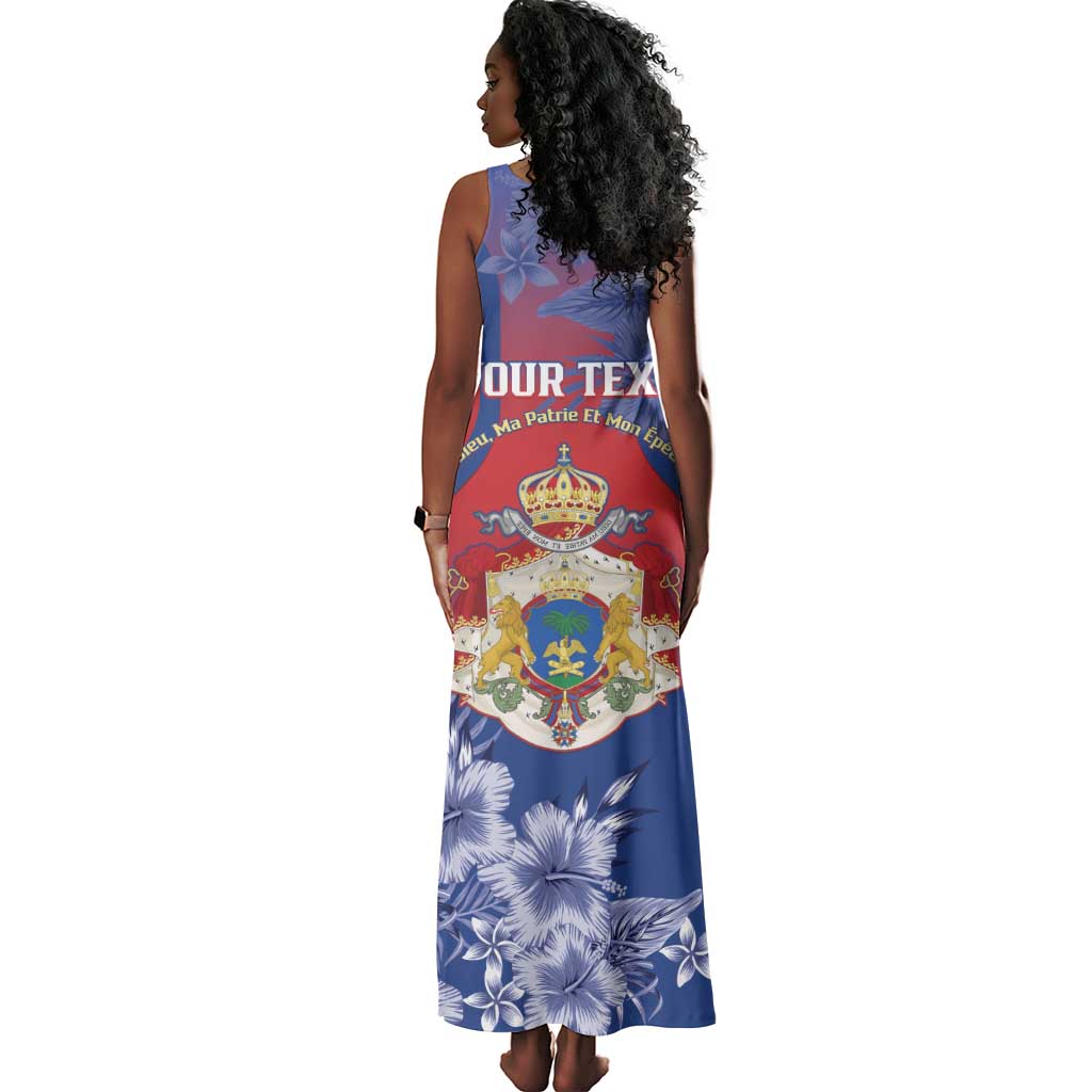 Personalized Second Anpi an Ayiti Tank Maxi Dress Imperial Haiti Coat Of Arms Tropical Flowers