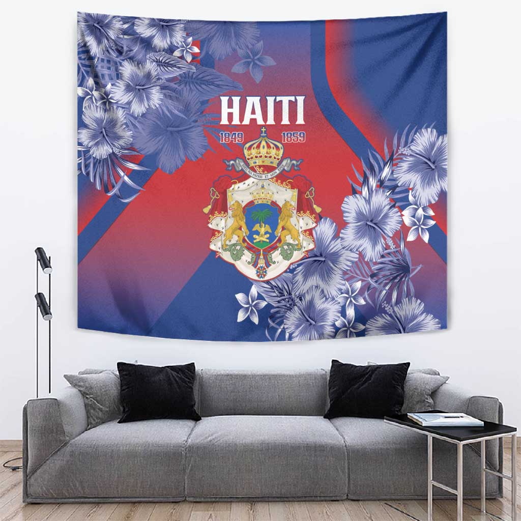 Second Anpi an Ayiti Tapestry Imperial Haiti Coat Of Arms Tropical Flowers