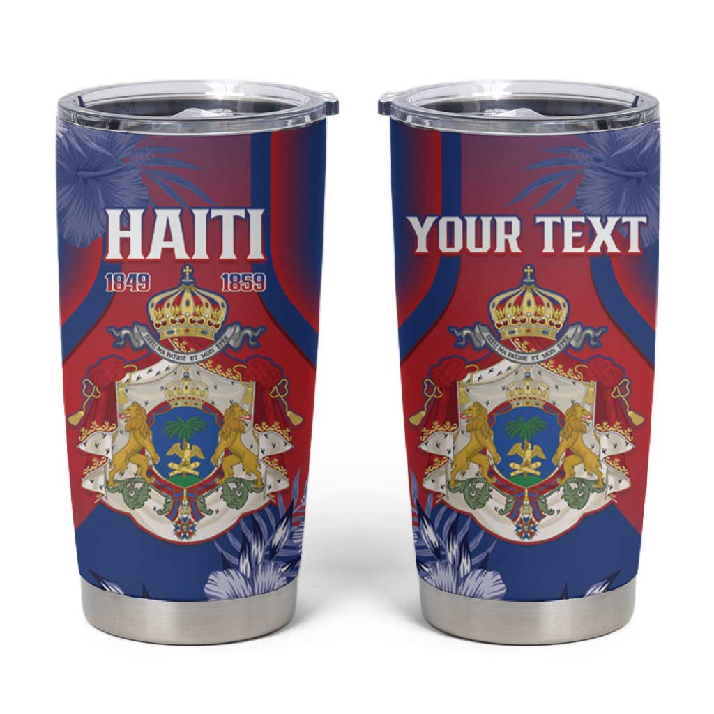 Personalized Second Anpi an Ayiti Tumbler Cup Imperial Haiti Coat Of Arms Tropical Flowers