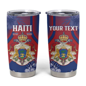 Personalized Second Anpi an Ayiti Tumbler Cup Imperial Haiti Coat Of Arms Tropical Flowers