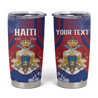 Personalized Second Anpi an Ayiti Tumbler Cup Imperial Haiti Coat Of Arms Tropical Flowers