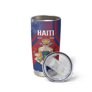Personalized Second Anpi an Ayiti Tumbler Cup Imperial Haiti Coat Of Arms Tropical Flowers