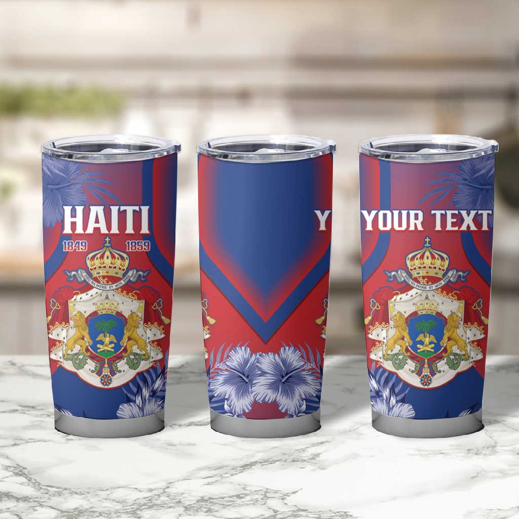 Personalized Second Anpi an Ayiti Tumbler Cup Imperial Haiti Coat Of Arms Tropical Flowers