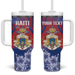 Personalized Second Anpi an Ayiti Tumbler With Handle Imperial Haiti Coat Of Arms Tropical Flowers