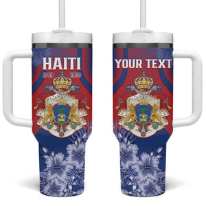 Personalized Second Anpi an Ayiti Tumbler With Handle Imperial Haiti Coat Of Arms Tropical Flowers