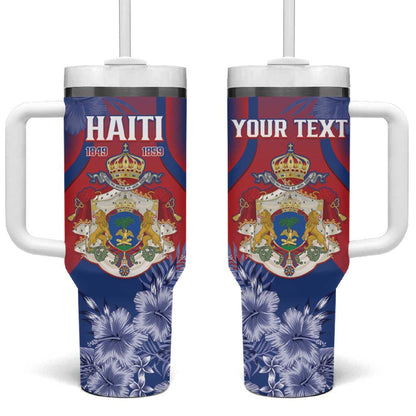 Personalized Second Anpi an Ayiti Tumbler With Handle Imperial Haiti Coat Of Arms Tropical Flowers