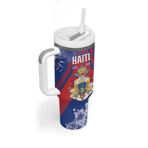 Personalized Second Anpi an Ayiti Tumbler With Handle Imperial Haiti Coat Of Arms Tropical Flowers