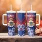 Personalized Second Anpi an Ayiti Tumbler With Handle Imperial Haiti Coat Of Arms Tropical Flowers