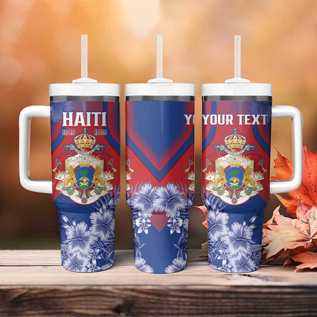Personalized Second Anpi an Ayiti Tumbler With Handle Imperial Haiti Coat Of Arms Tropical Flowers