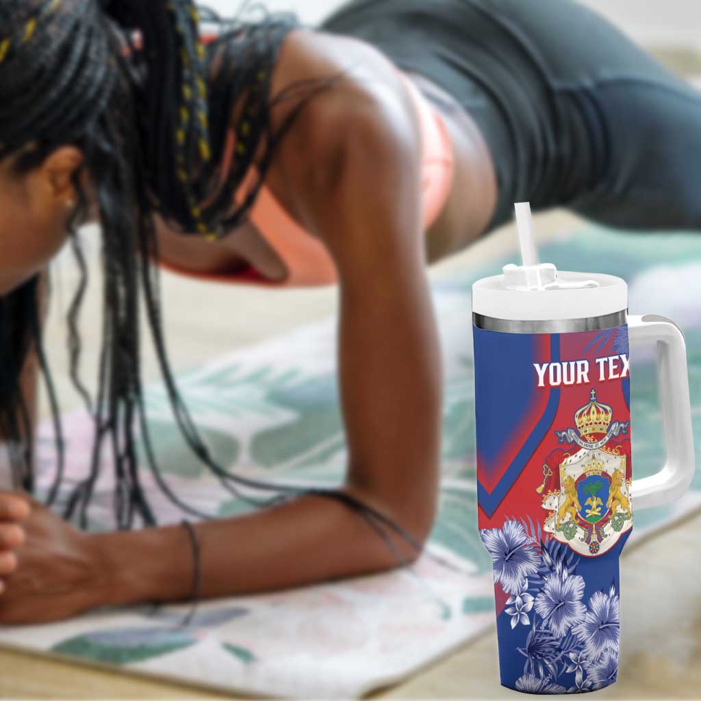 Personalized Second Anpi an Ayiti Tumbler With Handle Imperial Haiti Coat Of Arms Tropical Flowers