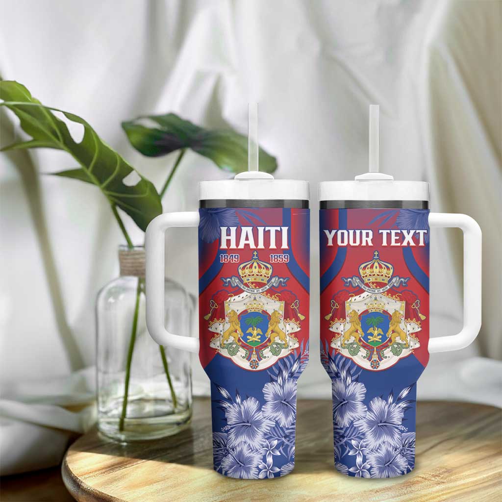 Personalized Second Anpi an Ayiti Tumbler With Handle Imperial Haiti Coat Of Arms Tropical Flowers