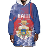 Personalized Second Anpi an Ayiti Wearable Blanket Hoodie Imperial Haiti Coat Of Arms Tropical Flowers